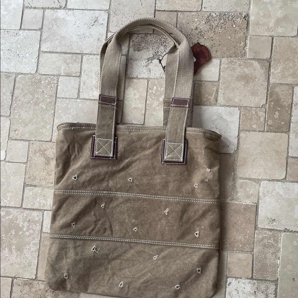 NWT Canvas Tote Bag Leather Accents Upcycled Recycled Outdoor Tents - Picture 14 of 16